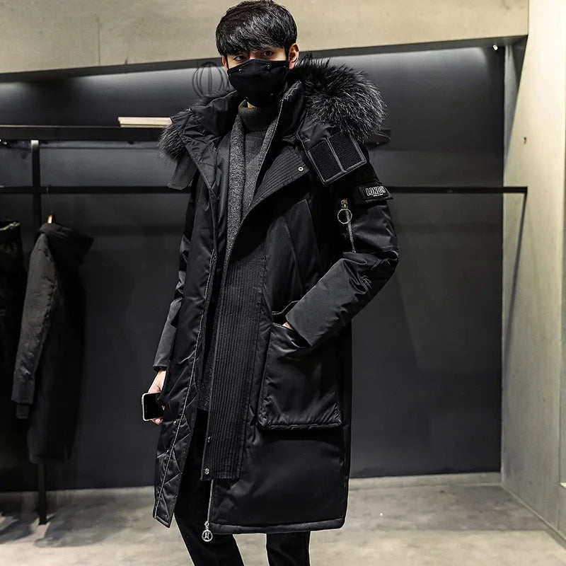 Men's New Korean Version Thick Parka Over the Knee Men's Mid to Long Style Trendy Handsome Men's Coat High Quality Design Parkas