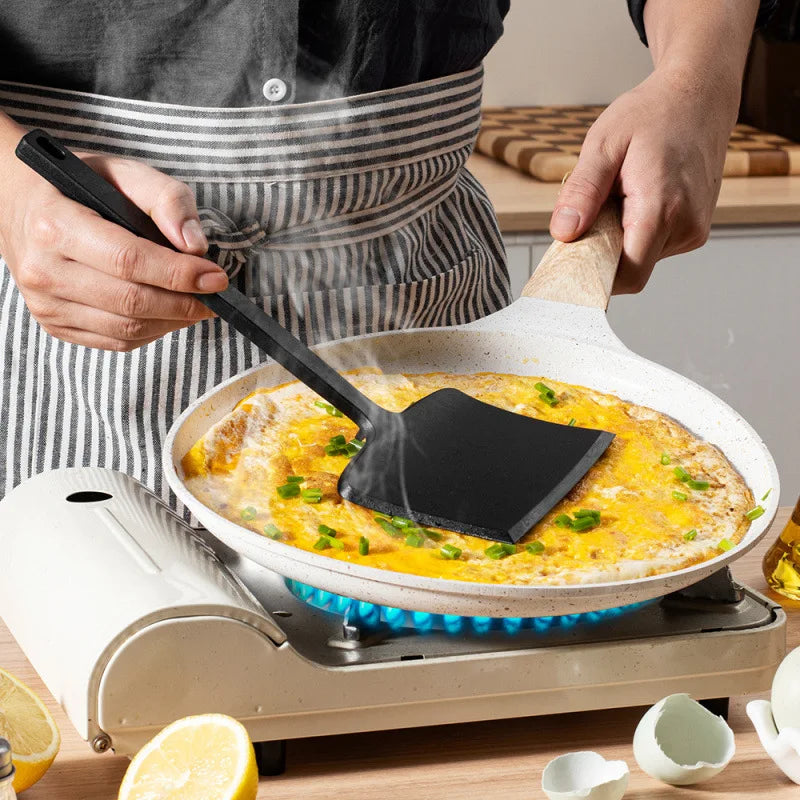 Food Grade Silicone Spatula Non-Stick Pan Safe Heat Resistant Wide Head Cooking Turner Scraper for Baking Frying Kitchen Utensil