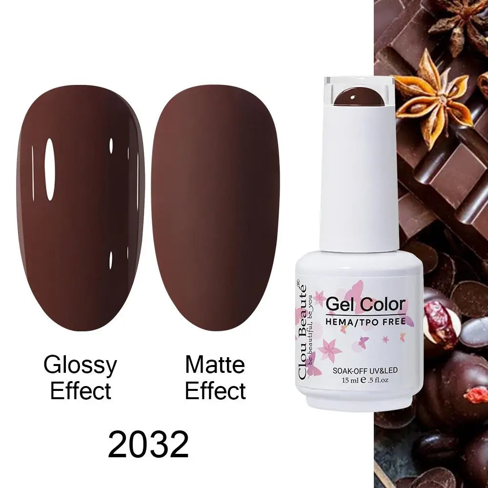 Clou Beaute HEMA TPO FREE Caramel Brown Wine Red Coffee Gel Nail Polish High Pigment Autumn Nail Art Full Coverage UV Varnish