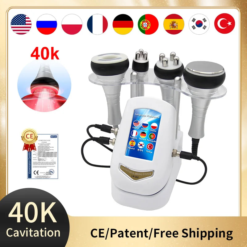 40K Cavitation Machine 3/4-1 Ultrasonic RF Body Shaping Lose Weight Multipolar Slimming Facial Skin Tightening Lifting Device