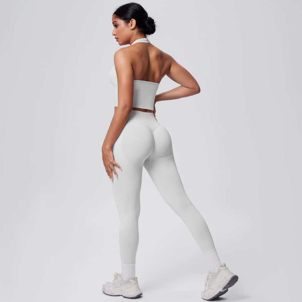 Rooftrellen 2PCS/set Women Gym Sports Yoga Set Breathable Shockproof Workout Top Backless Bra Push Up Fitness Pants Yoga Set