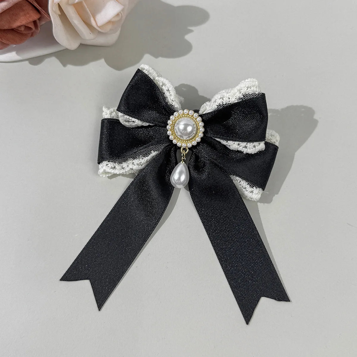 4pcs Pearl Lace Bow Hair Clip, Multi-color Satin Lolita Headpiece, Retro Sweet and Beautiful Style Hair Accessory