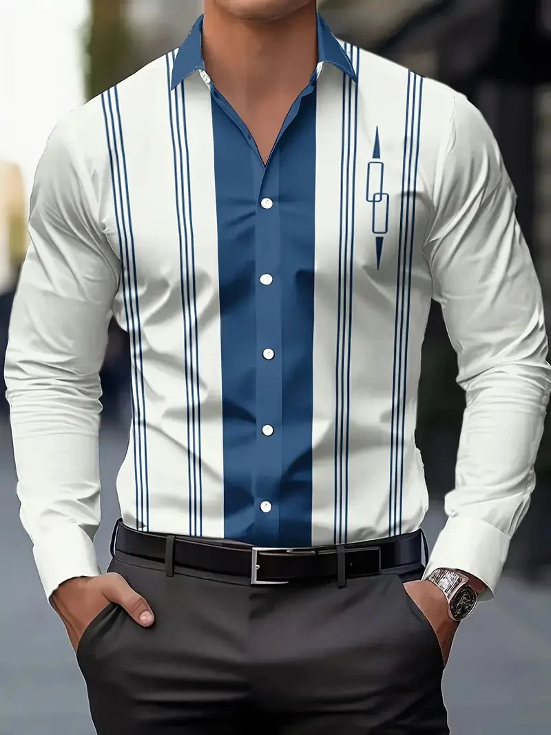 New Men's Long Sleeve Casual 3D Flower Printed Shirt Fashion Casual Spring Autumn Long Sleeve Flap Top