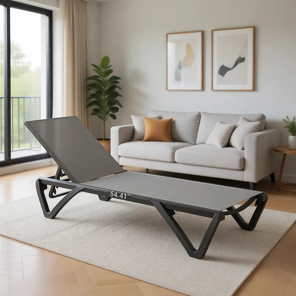 Aluminum Adjustable Outdoor Chaise Lounge Set of 2 with Wheels, Textilene Gray for Patio and Backyard