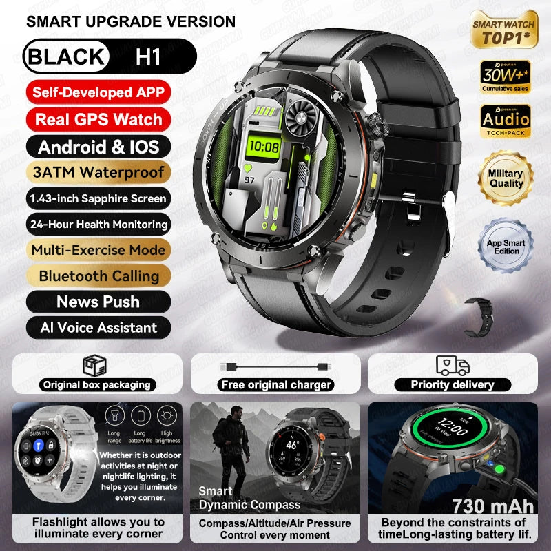 2026 New GPS Smart Watches 10 ATM Waterproof Built-in Dual-band GNSS Compass Military Sport Men SWIM Smartwatch For Android IOS