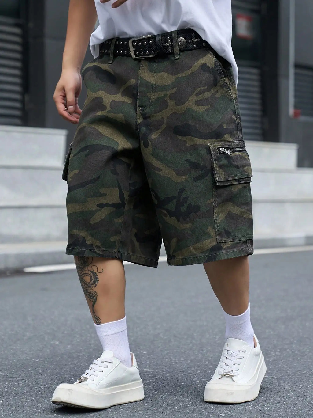 Men's Multi-Pocket Camouflage Loose Cargo Shorts, Unisex Y2K Hip-Hop Street-Style Denim Shorts