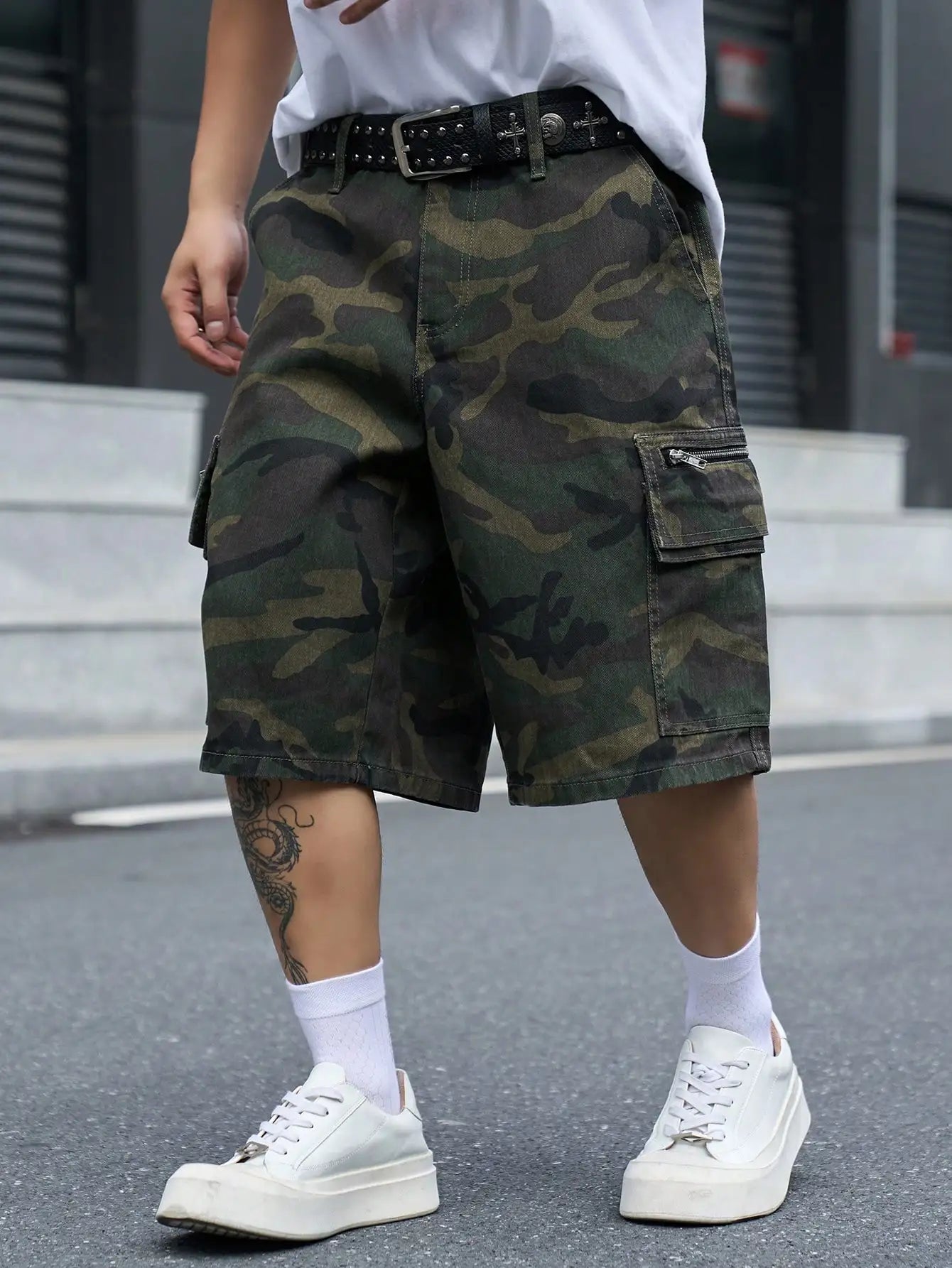 Men's Multi-Pocket Camouflage Loose Cargo Shorts, Unisex Y2K Hip-Hop Street-Style Denim Shorts