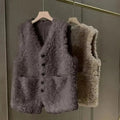 Female Lamb wool Waistcoat Jacket 2025 Spring Autumn New Single Breasted Slim Sleeveless Coat Warm Women's Short Casual Vest Top
