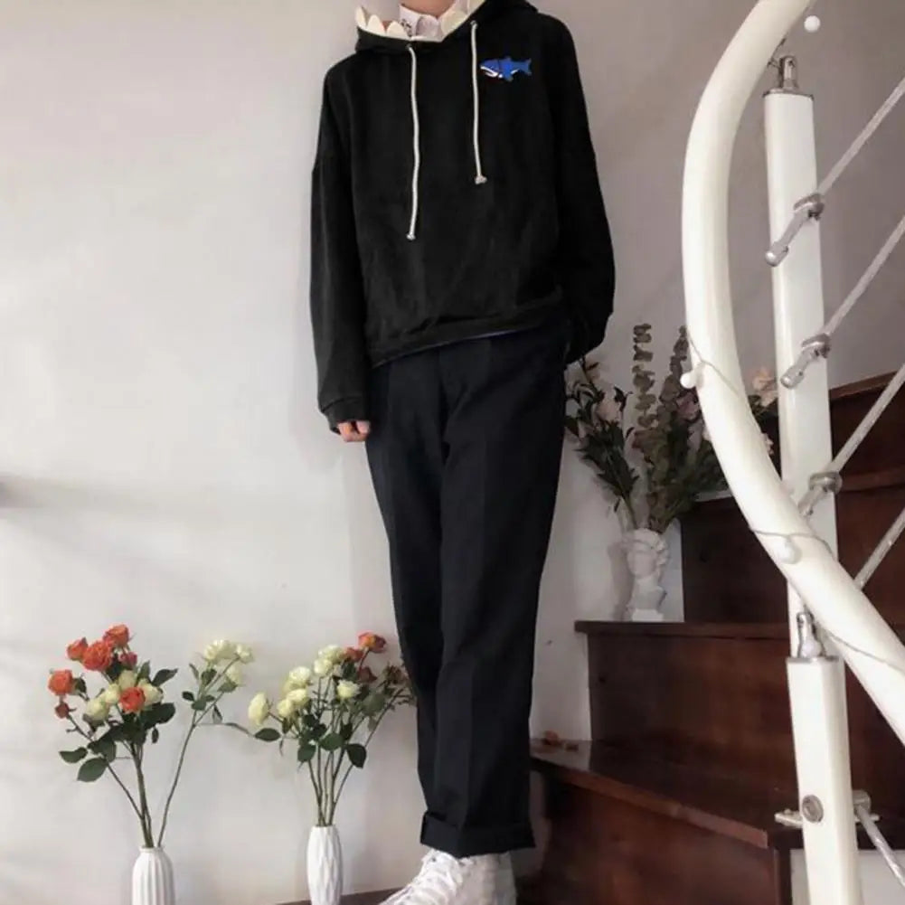 Men Shark Hoodie Winter Pullover Sweater Casual Pocket Long Sleeve Pull Female Solid Hooded Sweaters Trendy Couple's Pullovers