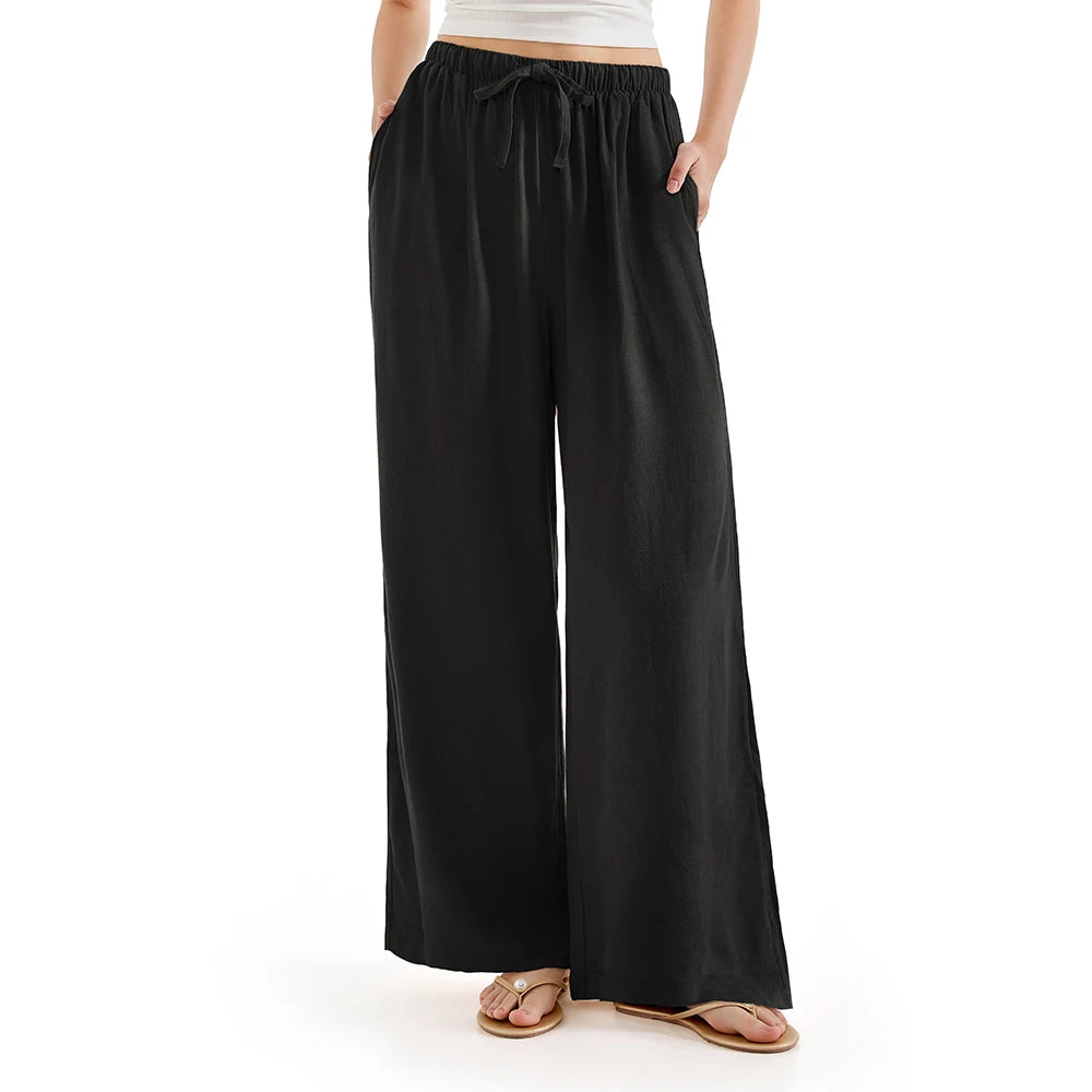 Loose Wide Leg Casual Pants Women's  Korean Linen Office Lady Household Trousers Drawstring Straight Leg Long Pants Femme