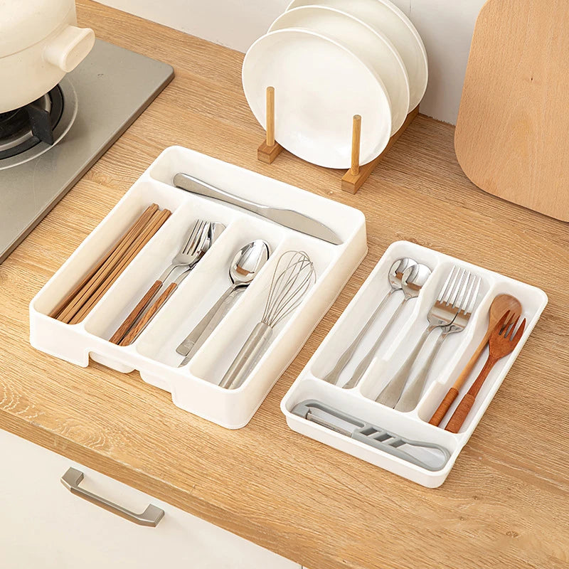 New 4/5 Compartments Cutlery Organizer Daily Drawer Divider Tray Rectangle Easy Clean Home Kitchen Spoon Fork Separation Box