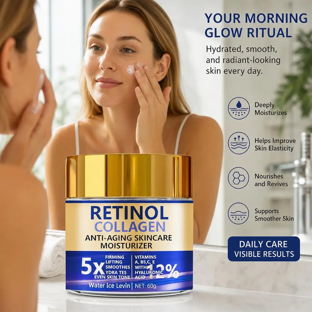 Retinol & Collagen Face Cream 60g, Anti-Aging Firming Moisturizer with Hyaluronic Acid, Fast Delivery