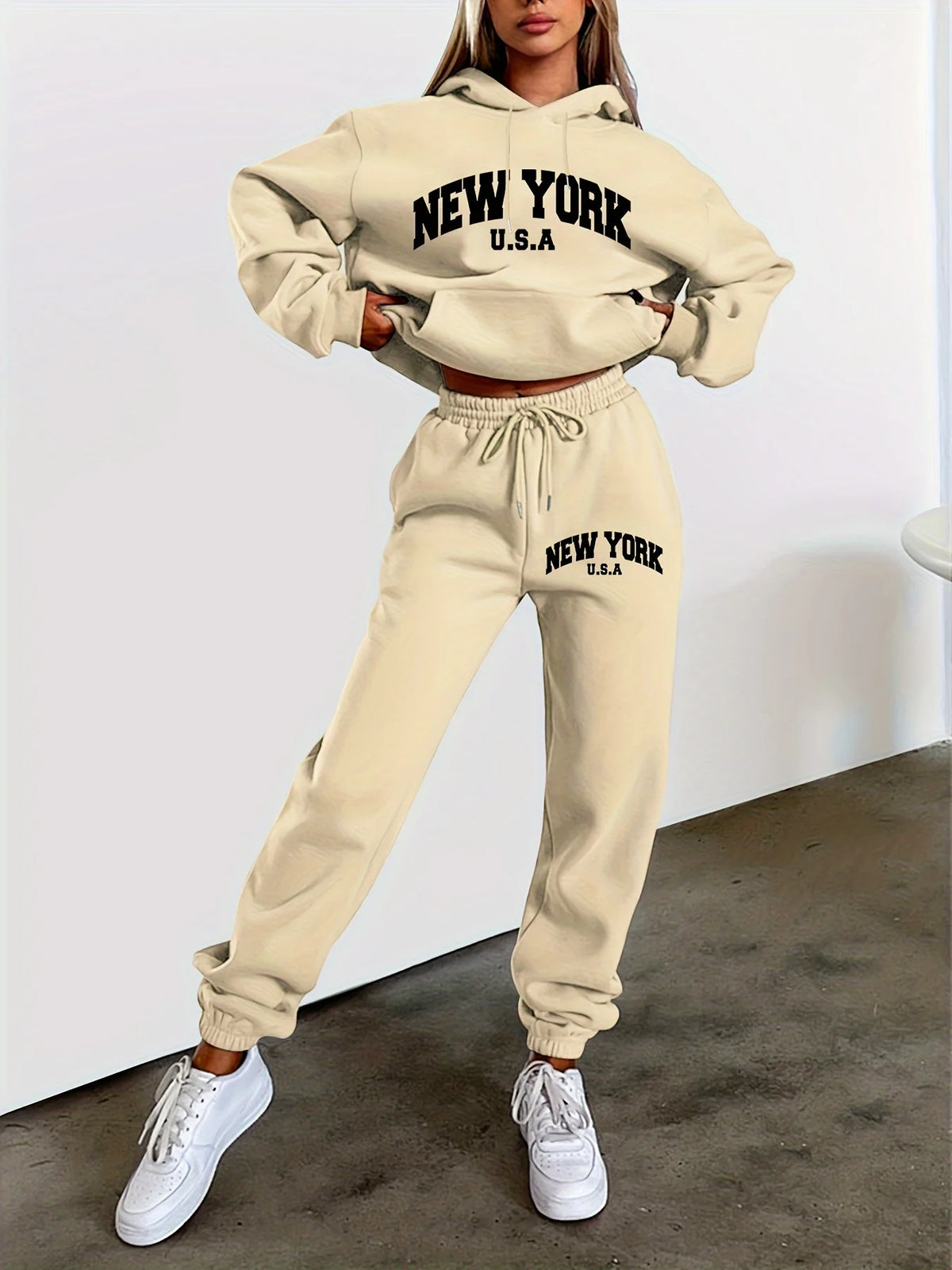 women Hoodies+sweatpant set Hip Hop Street Casual Printed Hoodie Oversize Loose New Sweatshirts Autumn Warm Fleece Clothing