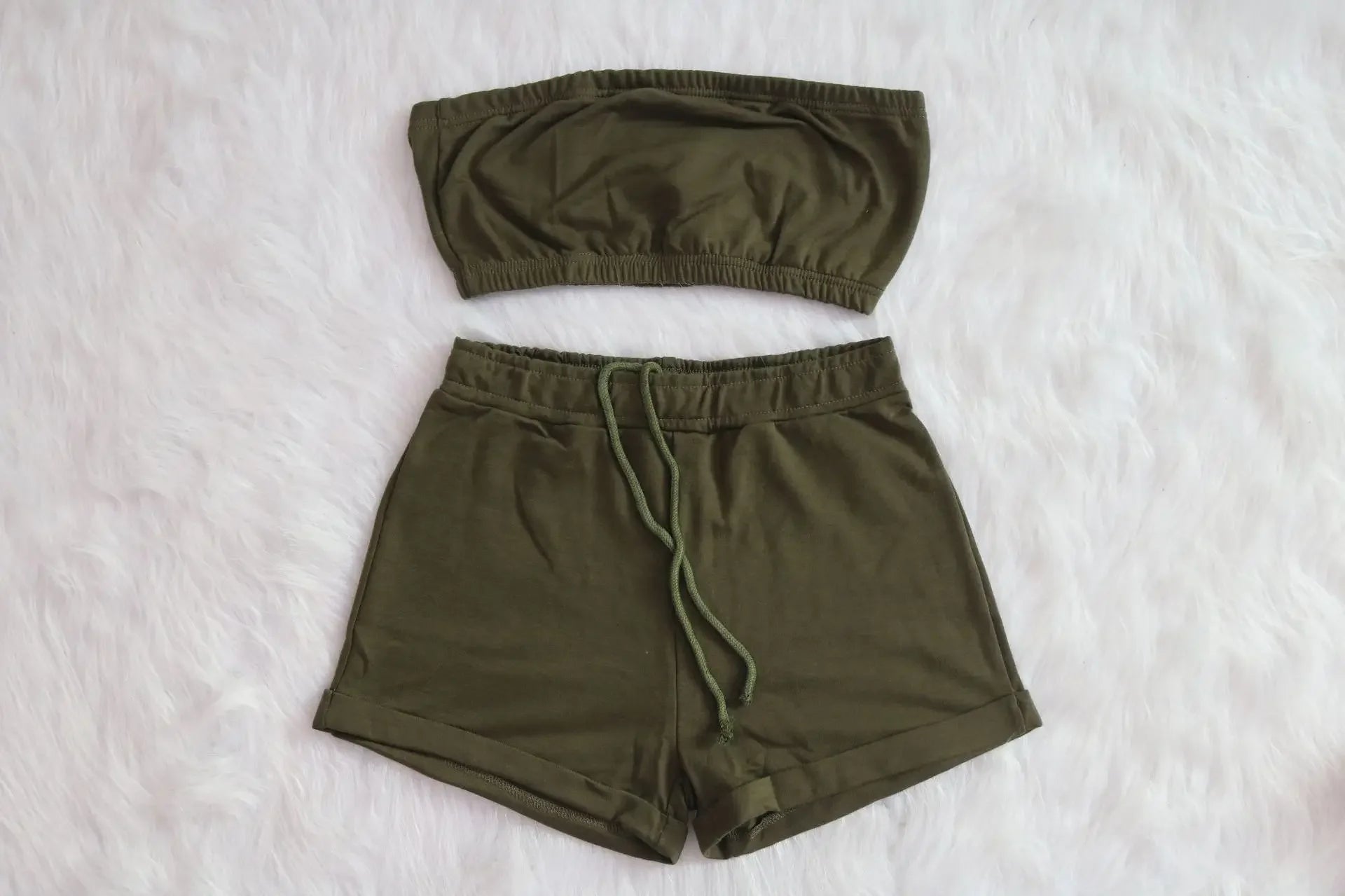 Thin Summer New Solid Color Lace Up Tracksuits Women Sleeveless Backless Tube And Shorts Two Piece Sets Casual 2pcs Outfits