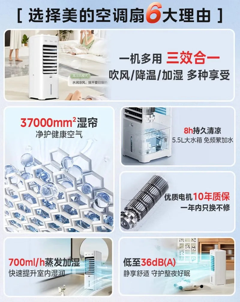 High-Power Cooling Fan & Air Cooler — Household Evaporative Humidifier, Ice Crystal Cooling, and Water-Cooled Fan