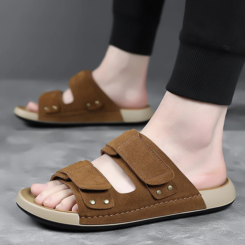 Summer Casual Mens Sandals Simple Solid Color Slippers Outdoor Wear Beach Slides Leisure Walking Shoes Versatile Male Flip-flops