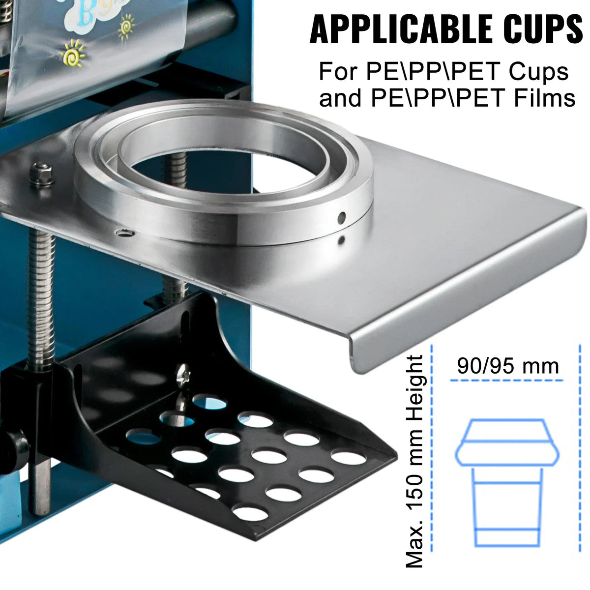 Manual Cup Sealer Machine 300-500 Cup/h with Heating Technology Boba Tea Cup Sealing Machine for 90/95mm Cup Diameter