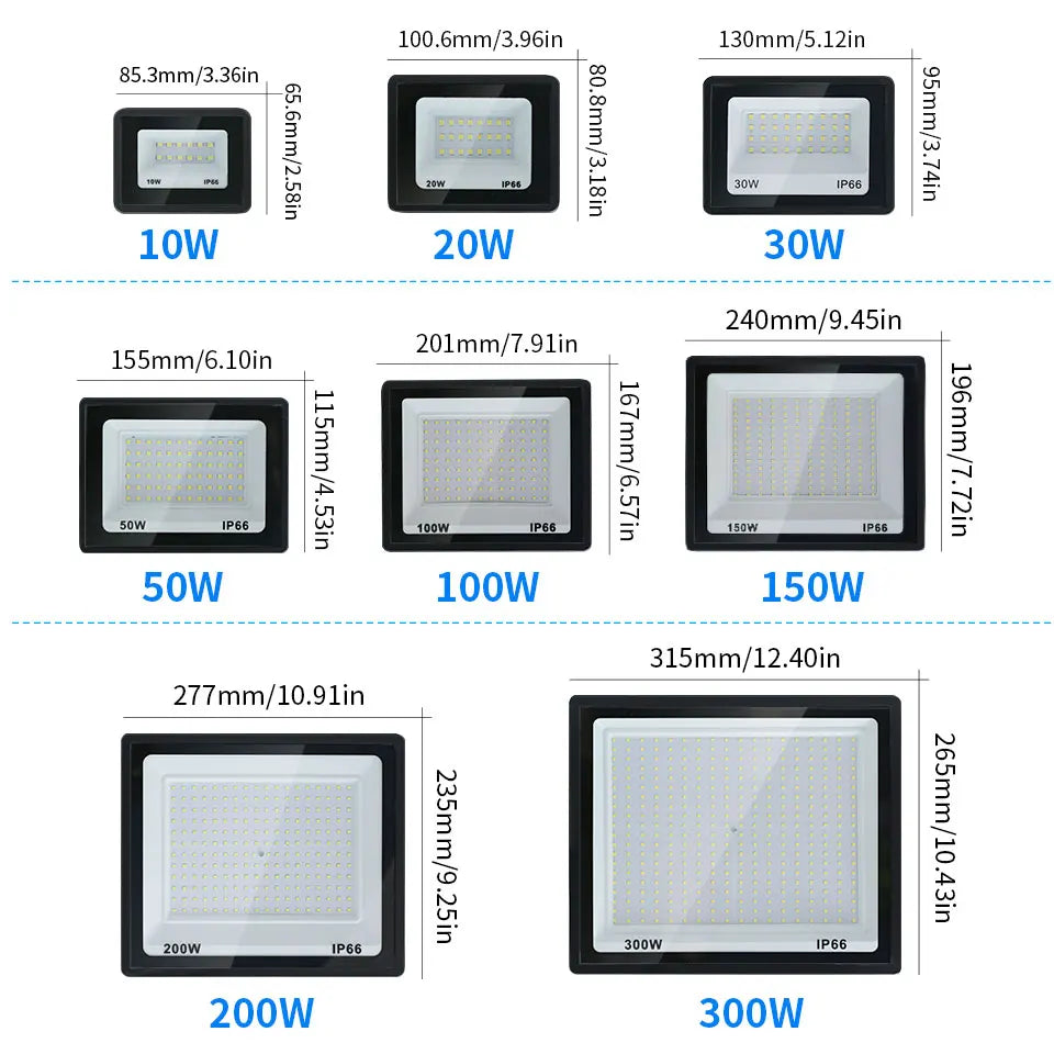 Outdoor LED Floodlights 10W 20W 30W 50W 100W 150W 200W 300W AC220V AC110V Ultra-bright Garden Garage Lighting Outdoor LED Light