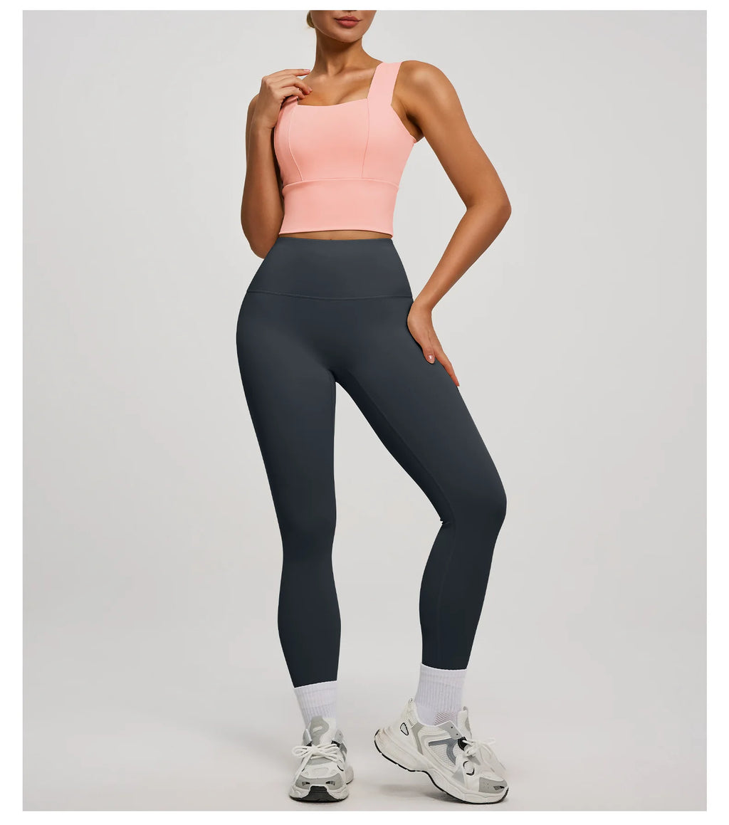 Solid Color Bra, Trousers, Yoga Suit, Tight and Thin, Nude Running Sports and Fitness Clothes