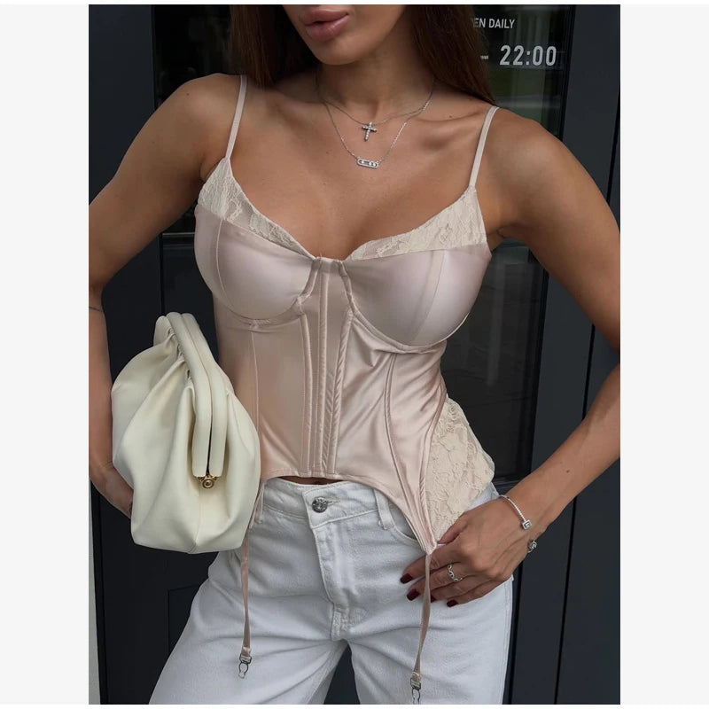 Women Fashion Lace Patchwork Sling Dress Sexy Sleeveless Waist-cinching V-neck Irregular Mini Dresses Summer Lady Party Robe New