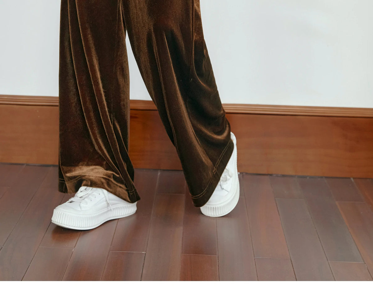 OLrain Velvet Drawstring Baggy Sweatpant Woman 2026 Autumn Casual Retro High Waist Wide Leg Long Pants Women Trousers M56QK85138