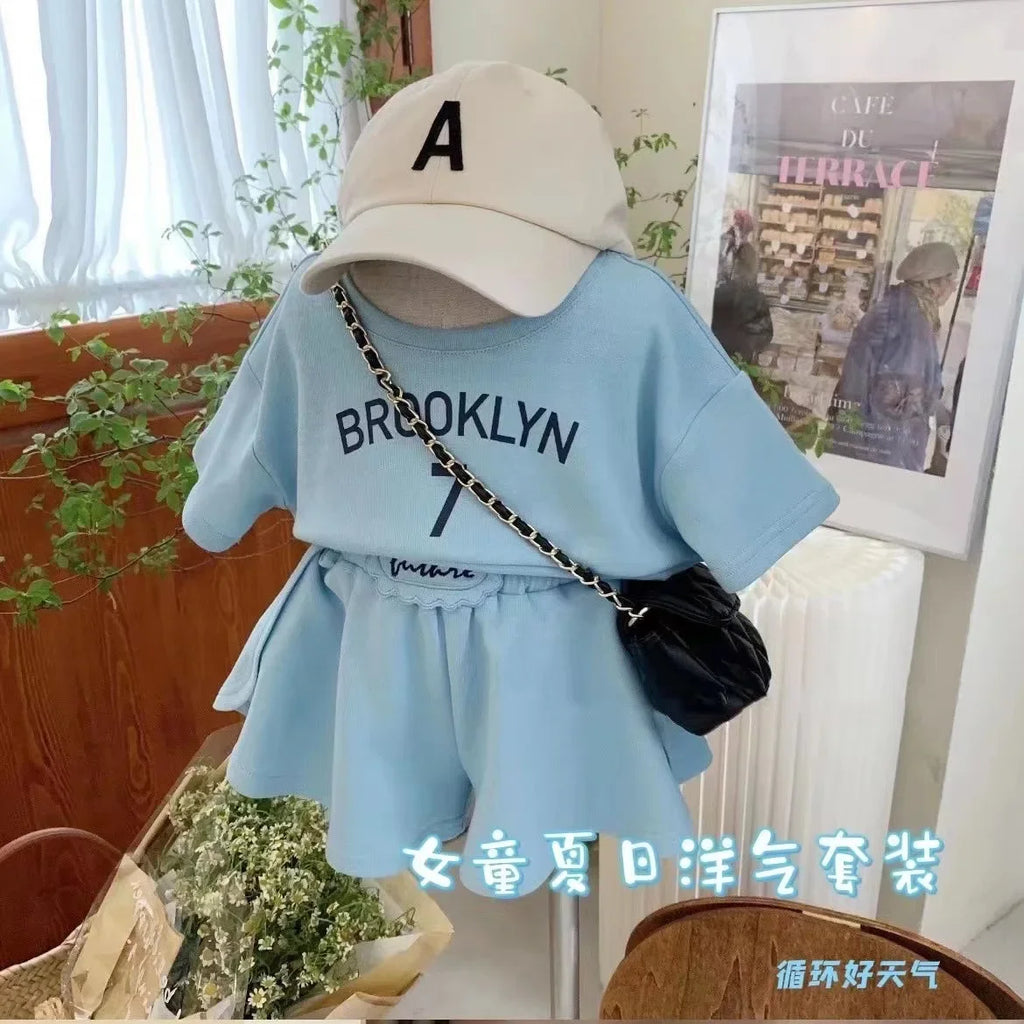 Girls Set 2026 Baby Girl's Summer Short Sleeve Clothing Suits Letter Printed Cotton 2Piece Sport Outfits 1-7Y Children's Clothes