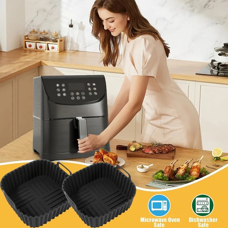 Non-Stick Air Fryer Silicone Liner Tray Reusable Baking Mat for Most Air Fryers Ovens Microwaves Baking Airfryer Accessories