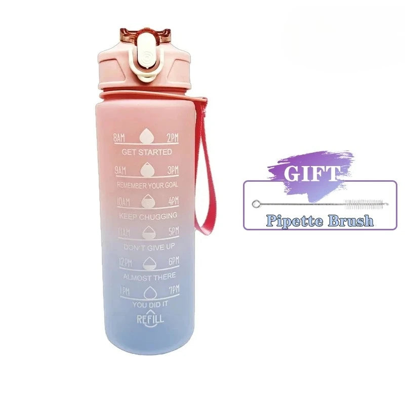 900ML/1000ML Gradient Sports Water Bottle with Time Scale BPA Free Straw Mug Portable Fitness Cup for Kids Outdoor Use