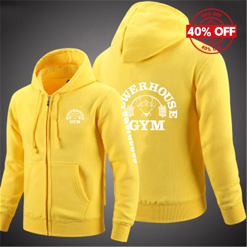 2025 Spring And Autumn Man's Loose Comfortable Versatile Hoodies Coat Powerhouse Gym Logo Logo Print Zipper Hooded Slim Jacket