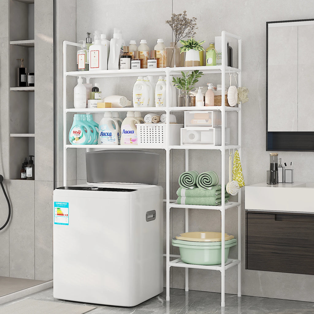 Black/White Iron + Non-Woven Fabric Heavy-Duty 3-Layer Laundry Storage Rack Vertical Multi-Layer Storage Washing Machine Dryer Can Be Placed in Bathroom Laundry Room Storage Space-Saving