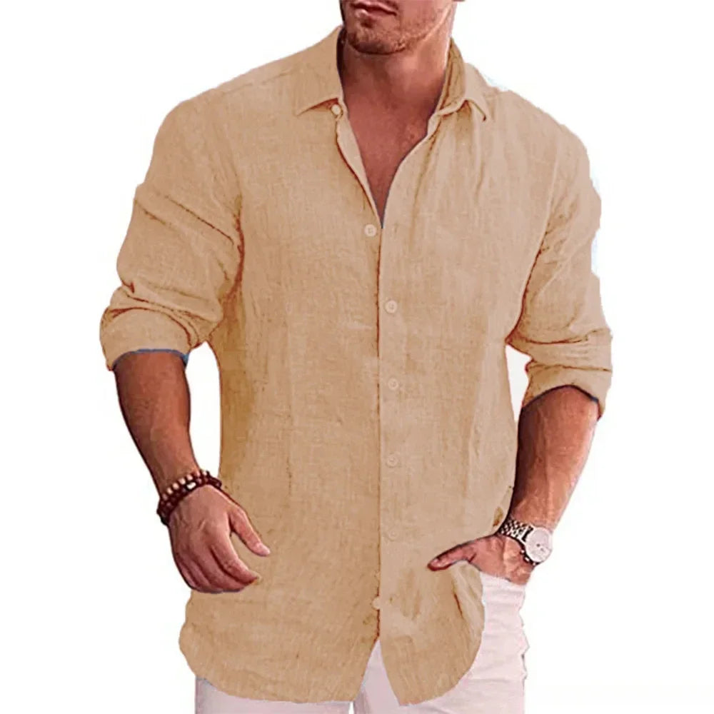 Autumn Hot Sale Men's Long Sleeve Shirt Cotton Linen Breathable Solid Color Casual Style Plus Size Dailywear Men's Linen Shirt