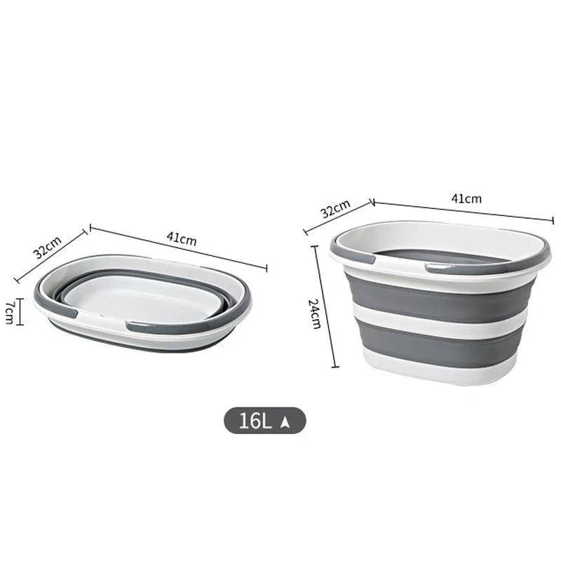 16L Collapsible Mop Bucket with Handles Space Saving Foldable Silicone Tub for Cleaning, Laundry, Storage - Portable Wash Basin