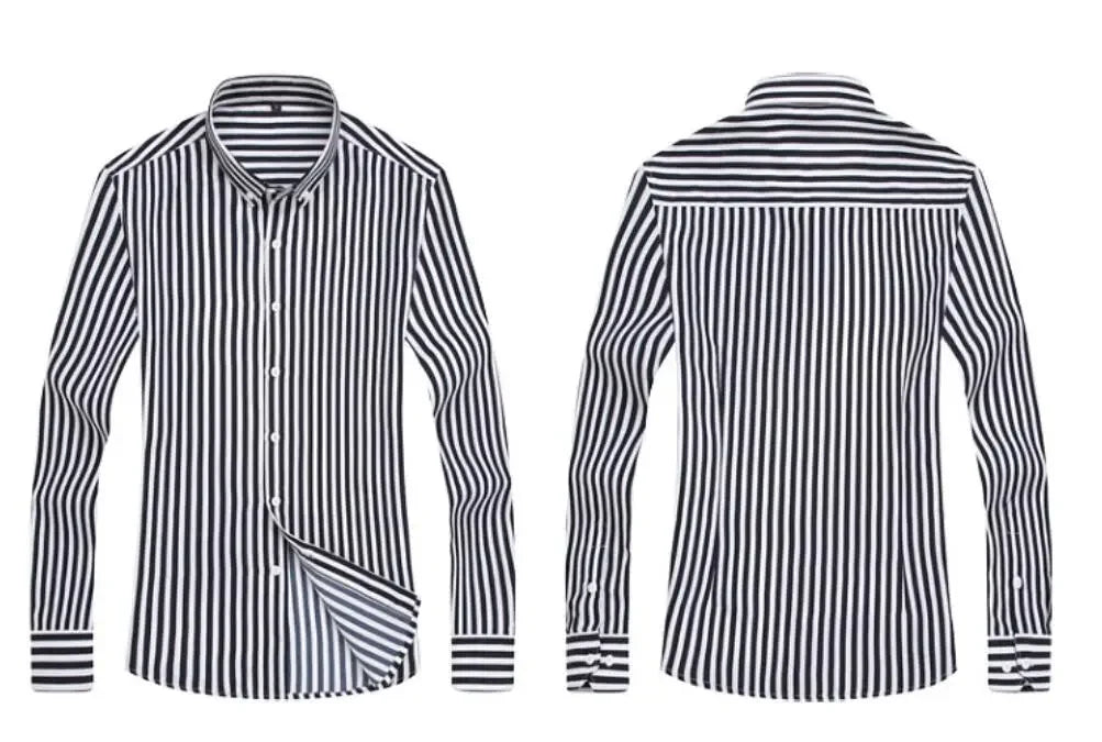 Men's Striped Shirt, Single-breasted Long-sleeved Shirts Autumn New Men Top Red Blue Black Slim Version Male Chemise Asian Size