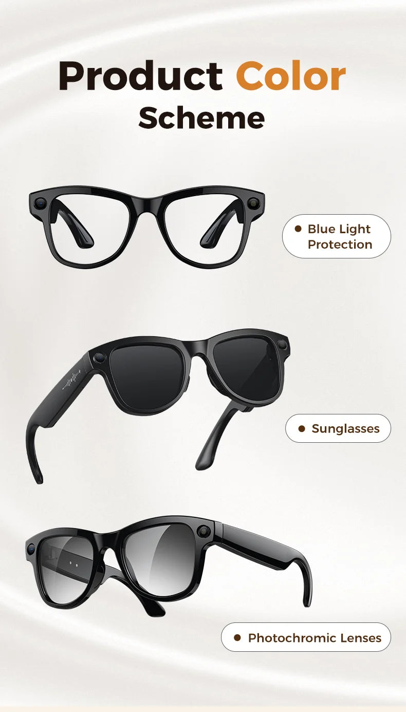 2026 AI Smart Glasses With 8MP Camera AI Voice Contorl Photo Recognition Shooting Video 150+Translation Photochromic Glasses Men