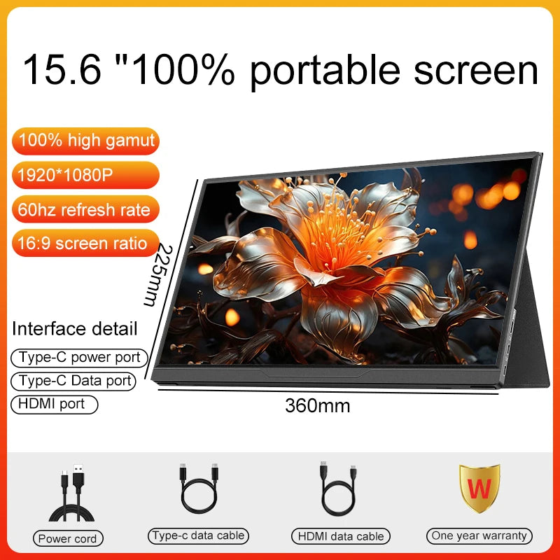 15.6inch Portable Monitor 120Hz/RGB100% /Touch Screen With VESA Hole Extended Display For Phone PC Loptop Xbox PS4/5 Switch
