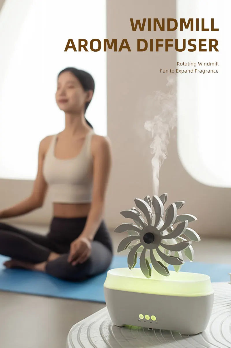 Hot Selling Windmill Aromatic 7 Led Color Air Humidifier  Home Portable Humidifier Ultrasonic Rain Drop Aroma Diffuser
