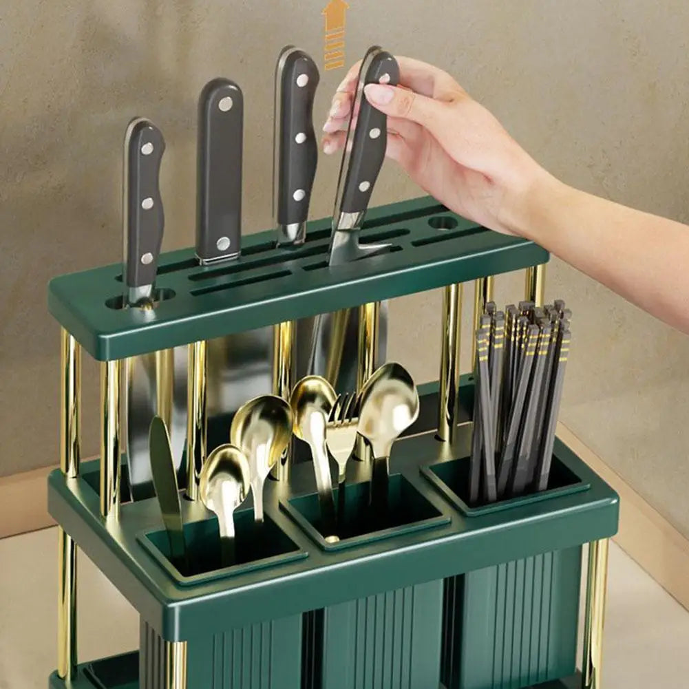 Kitchen Knife Holder Multi-Function Cutter and Cutlery Drainer Rack PP Space Saving Kitchen Utensil Organizer Rack