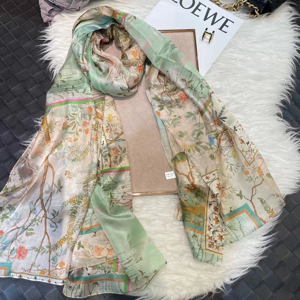 BYSIFA| Ultralarge Spring Fall 100% Mulberry Silk Scarf Beach Wrap Brand Female Long Scarves New Red Floral Silk Scarf Shawl