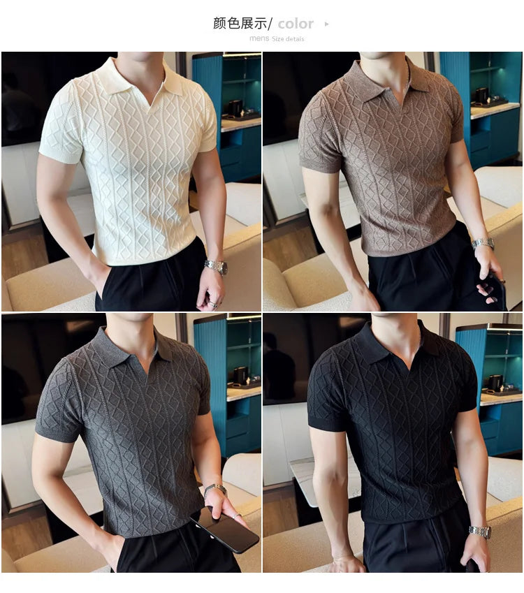 Polo Style Sweaters For Men Autumn Winter New Slim Fit Short Sleeve Mens Casual Sweater Turn Down Collar Knitted Pull Homme 3XL