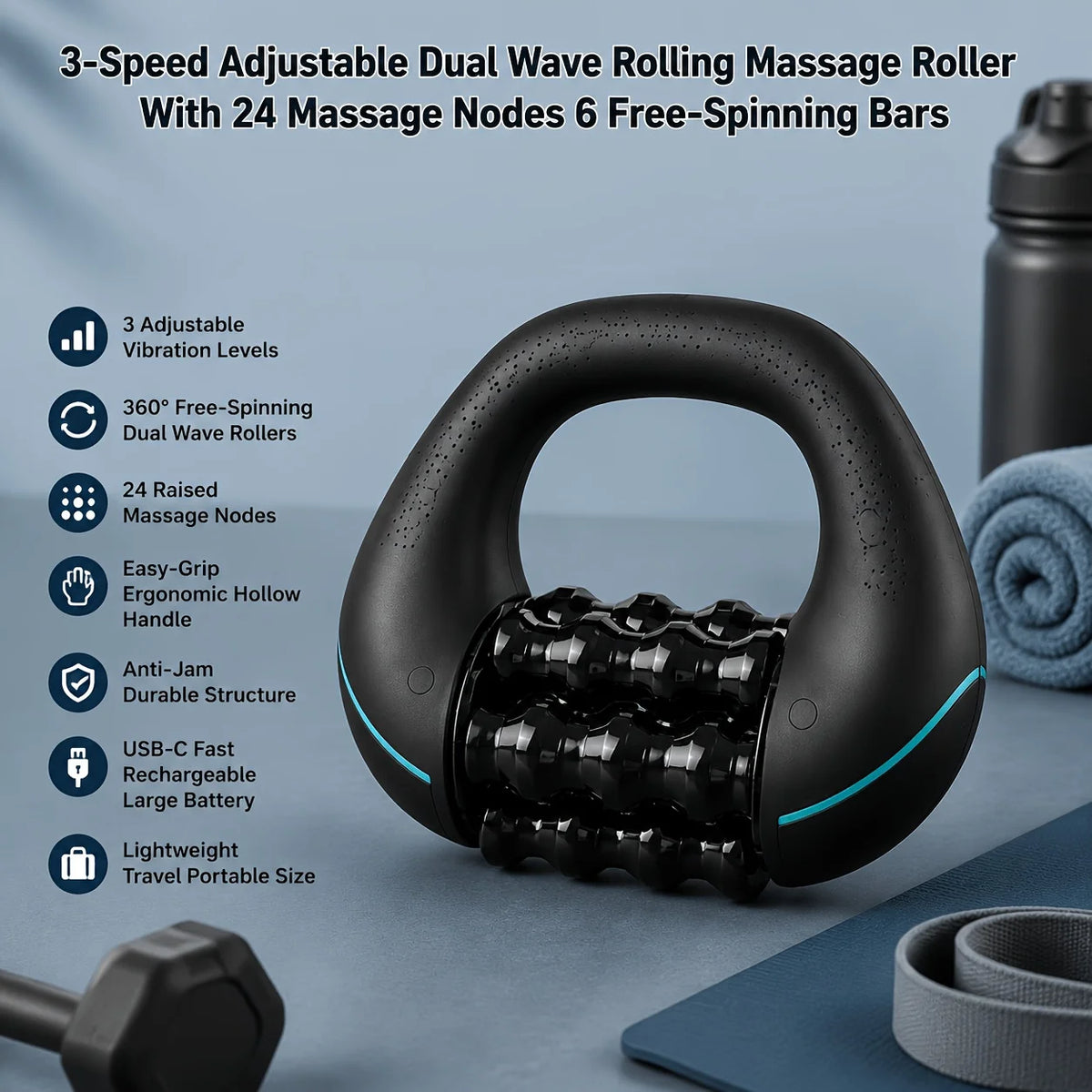 Handheld Electric Roller Impact Massager Rechargeable Portable Massage Device Suitable for Shoulder Back Leg Arm Full Body