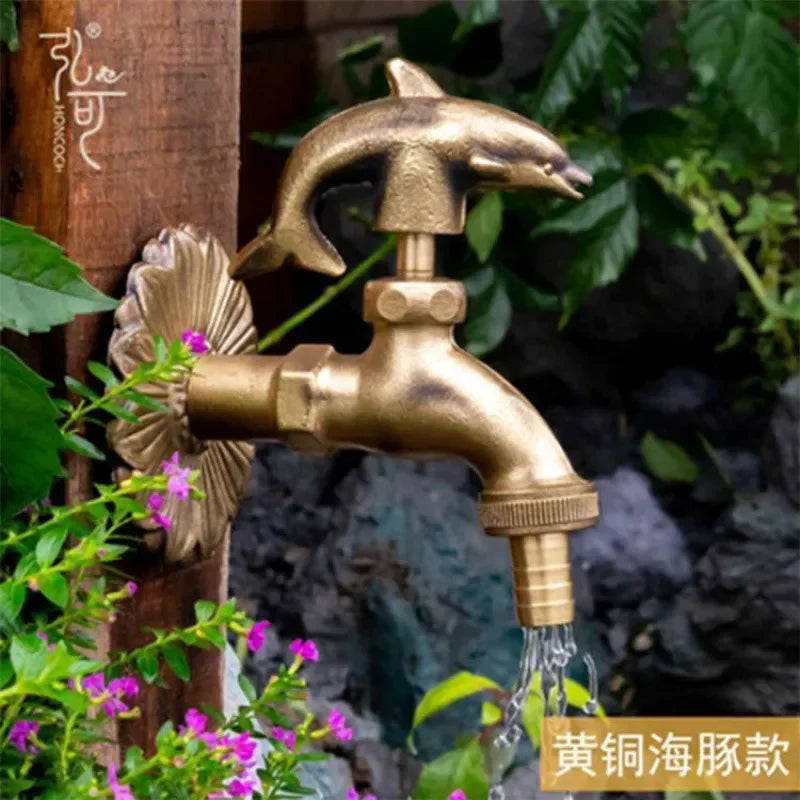 Bathroom Garden Faucet Antique Brass Kindergarden Wall Mount Animal Cold Water Faucet Basin Faucet