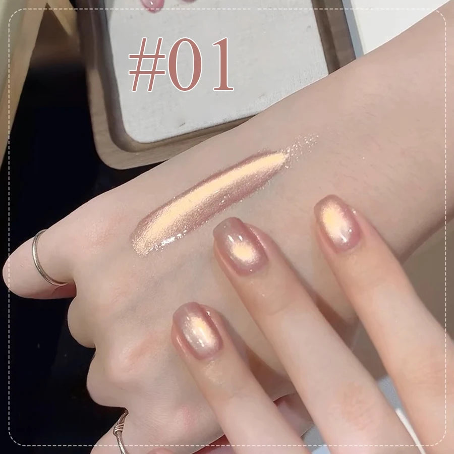 1-4pcs WS Autumn Winter Nails Pink Gold Cat's Eye Gel Nail Polish Glue Super Flash Golden Pink Porcelain White Glass Beads Gel