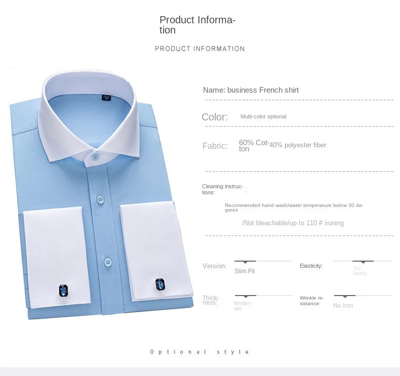 2026 Men's Long-sleeved Shirt High-grade Niche Chic Double Folded Sleeve Windsor Collar Dress Random SelectionFrench Cufflif