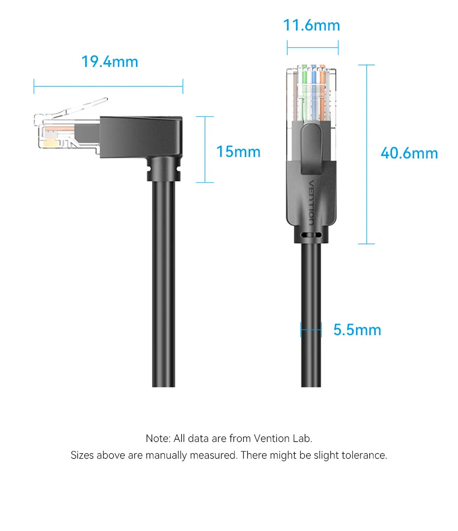 Vention Cat6 Ethernet Cable 90° Right Angle Design CAT 6 Networking Internet Lan Cord for Laptops PS5 4 Xbox Router RJ45 Cable