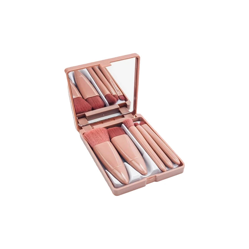 Makeup Brush Set With Mirror Case Portable Travel Cosmetic Brushes Soft Face Powder Foundation Eye Makeup Kit For Women