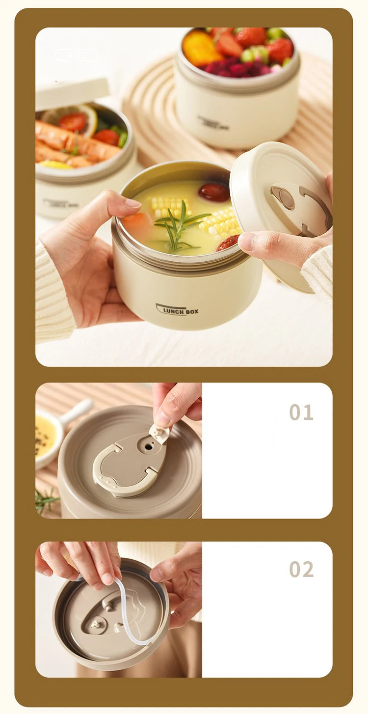 Stackable Insulated Lunch Box Set 3 Separate Microwave Bento Box Sealed Leak Proof Soup Bowl Office Food Container for Adult Kid