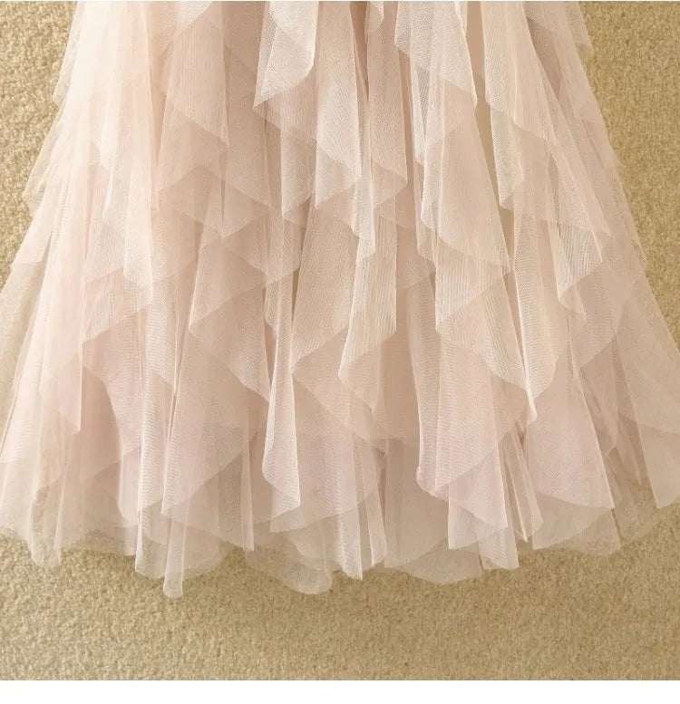 Tutu Tulle Long Maxi Skirt Women Fashion Korean Cute Pink High Waist Pleated Skirt Mesh Female Lady Aesthetic Faldas