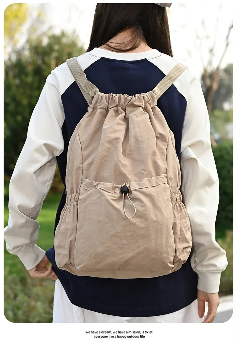 Fashionable Lightweight Drawstring Backpack: Large-Capacity Waterproof Sports Bag for School, Books, Outdoor Activities, Travel