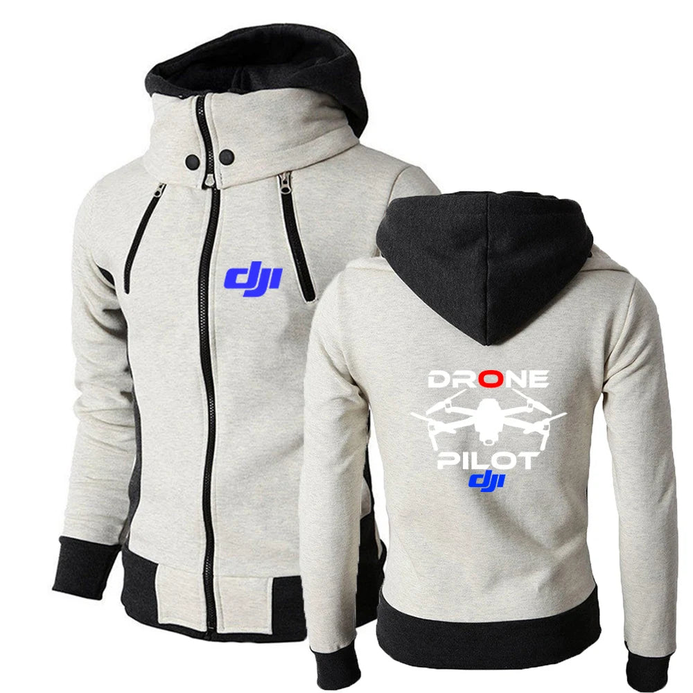 2025 Spring And Autumn Man's Handsome Versatile Hooded Coat Dji Drone Pilot Logo Print Leisure Fashion Zipper Coat Slim Jacket