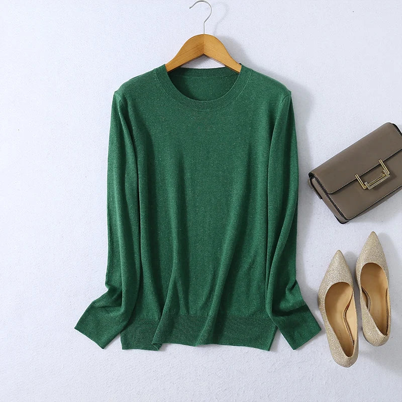 SuyaDream Woman Basic Sweaters Silk and Cashmere Blend O neck Pullovers Solid Sweaters 2024 Fall Winter Bottoming Shirts